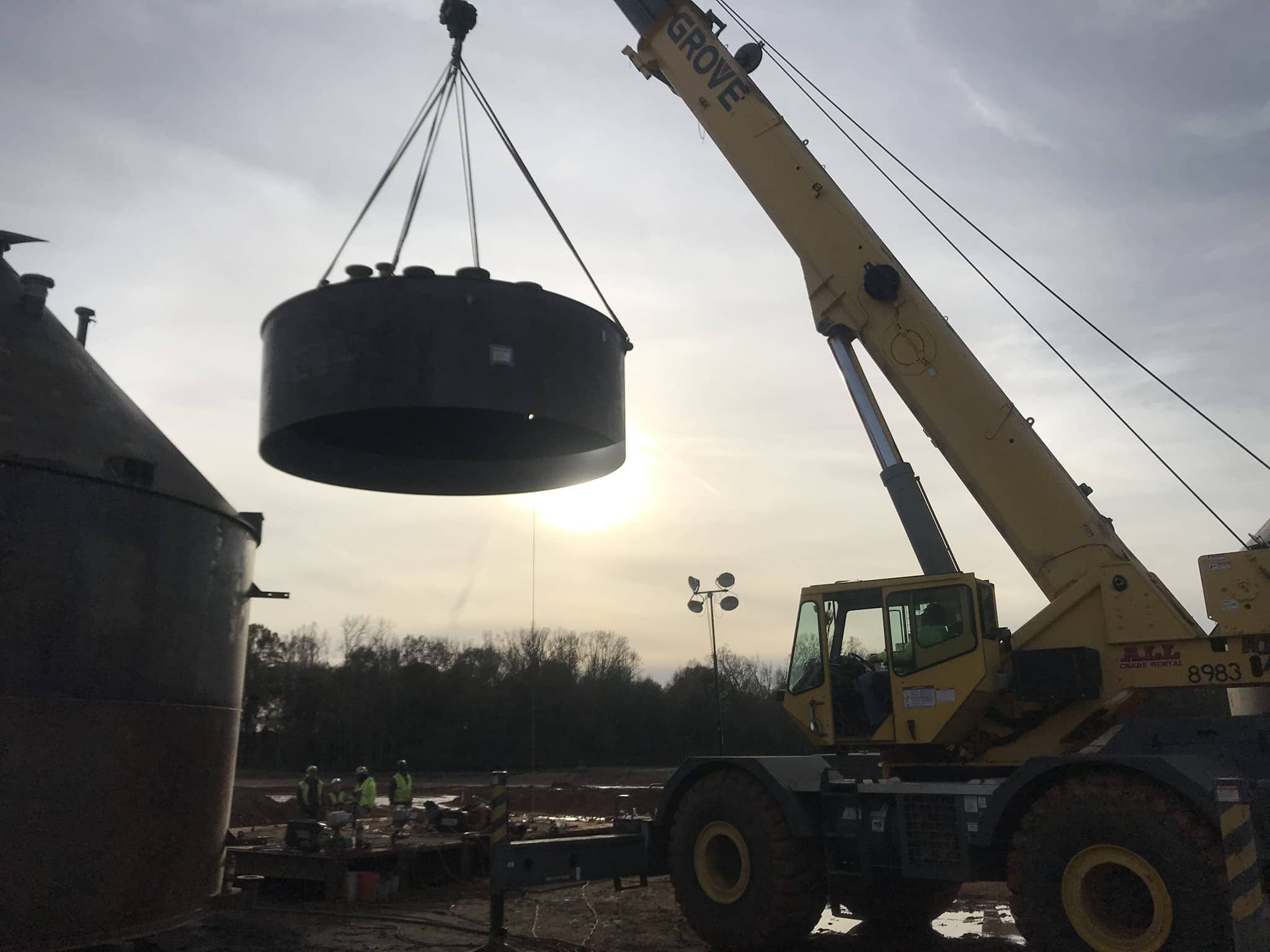 Crane moving parts during construction